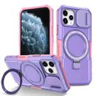 For iPhone 11 Pro Sliding Camshield Magsafe Holder TPU Hybrid PC Phone Case(Pink Purple) - 1