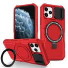 For iPhone 11 Pro Sliding Camshield Magsafe Holder TPU Hybrid PC Phone Case(Red) - 1