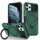 For iPhone 11 Pro Sliding Camshield Magsafe Holder TPU Hybrid PC Phone Case(Deep Green) - 1