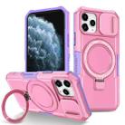 For iPhone 11 Pro Sliding Camshield Magsafe Holder TPU Hybrid PC Phone Case(Purple Pink) - 1