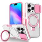 For iPhone 16 Pro Max Sliding Camshield MagSafe Holder TPU Hybrid PC Phone Case(Pink White) - 1