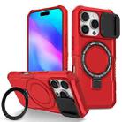 For iPhone 16 Pro Max Sliding Camshield MagSafe Holder TPU Hybrid PC Phone Case(Red) - 1