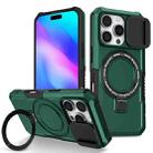 For iPhone 16 Pro Sliding Camshield MagSafe Holder TPU Hybrid PC Phone Case(Deep Green) - 1