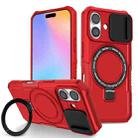 For iPhone 16 Plus Sliding Camshield MagSafe Holder TPU Hybrid PC Phone Case(Red) - 1