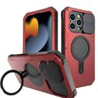 For iPhone 15 Pro Max Camera Shield MagSafe Holder Life Waterproof Phone Case(Red) - 1