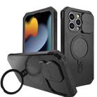 For iPhone 15 Pro Max Camera Shield MagSafe Holder Life Waterproof Phone Case(Black) - 1