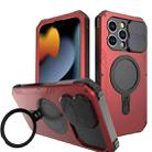 For iPhone 15 Pro Camera Shield MagSafe Holder Life Waterproof Phone Case(Red) - 1