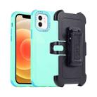 For iPhone 12 3 in 1 PC + TPU Sliding Sleeve Phone Case(Grass Green+Sky Blue) - 1