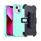 For iPhone 13 3 in 1 PC + TPU Sliding Sleeve Phone Case(Grass Green+Sky Blue) - 1