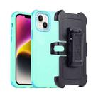 For iPhone 14 3 in 1 PC + TPU Sliding Sleeve Phone Case(Grass Green+Sky Blue) - 1