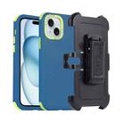 For iPhone 15 3 in 1 PC + TPU Sliding Sleeve Phone Case(Blue+Green) - 1