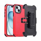 For iPhone 15 3 in 1 PC + TPU Sliding Sleeve Phone Case(Red+Black) - 1