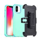 For iPhone X / XS 3 in 1 PC + TPU Sliding Sleeve Phone Case(Grass Green+Sky Blue) - 1