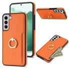 For Samsung Galaxy S22 5G Ring Card  Litchi Leather Back Phone Case(Orange) - 1