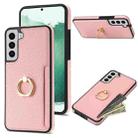 For Samsung Galaxy S22+ 5G Ring Card  Litchi Leather Back Phone Case(Pink) - 1