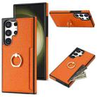 For Samsung Galaxy S22 Ultra 5G Ring Card  Litchi Leather Back Phone Case(Orange) - 1