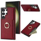 For Samsung Galaxy S22 Ultra 5G Ring Card  Litchi Leather Back Phone Case(Red) - 1