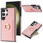 For Samsung Galaxy S22 Ultra 5G Ring Card  Litchi Leather Back Phone Case(Pink) - 1