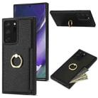 For Samsung Galaxy Note20 Ultra Ring Card  Litchi Leather Back Phone Case(Black) - 1