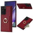 For Samsung Galaxy Note20 Ultra Ring Card  Litchi Leather Back Phone Case(Red) - 1