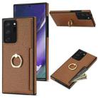 For Samsung Galaxy Note20 Ultra Ring Card  Litchi Leather Back Phone Case(Brown) - 1