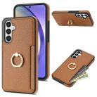 For Samsung Galaxy A14 4G/5G Ring Card  Litchi Leather Back Phone Case(Brown) - 1