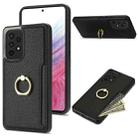 For Samsung Galaxy A52 4G/5G Ring Card  Litchi Leather Back Phone Case(Black) - 1