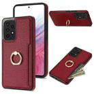 For Samsung Galaxy A52 4G/5G Ring Card  Litchi Leather Back Phone Case(Red) - 1