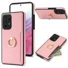 For Samsung Galaxy A52 4G/5G Ring Card  Litchi Leather Back Phone Case(Pink) - 1