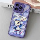 For iPhone 15 Pro Liquid Angel Eyes Hip Hop Rabbit TPU Phone Case(Purple Petal) - 1