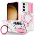 For Samsung Galaxy S23+ 5G Sliding Camshield Magsafe Holder TPU Hybrid PC Phone Case(Pink White) - 1