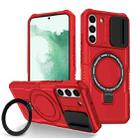 For Samsung Galaxy S22+ 5G Sliding Camshield Magsafe Holder TPU Hybrid PC Phone Case(Red) - 1