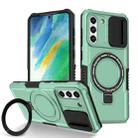 For Samsung Galaxy S21 FE 5G Sliding Camshield Magsafe Holder TPU Hybrid PC Phone Case(Light Blue) - 1