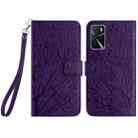 For OPPO A16 Tree Birds Embossed Pattern Leather Phone Case(Purple) - 1