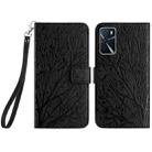 For OPPO A16 Tree Birds Embossed Pattern Leather Phone Case(Black) - 1