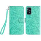 For OPPO A16 Tree Birds Embossed Pattern Leather Phone Case(Green) - 1