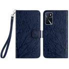 For OPPO A16 Tree Birds Embossed Pattern Leather Phone Case(Blue) - 1