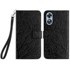 For OPPO A17 Tree Birds Embossed Pattern Leather Phone Case(Black) - 1