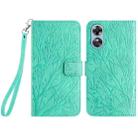 For OPPO A17 Tree Birds Embossed Pattern Leather Phone Case(Green) - 1