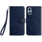 For OPPO A17 Tree Birds Embossed Pattern Leather Phone Case(Blue) - 1