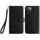 For OPPO A57 4G 2022 Tree Birds Embossed Pattern Leather Phone Case(Black) - 1