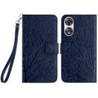 For OPPO A58 / A78 Tree Birds Embossed Pattern Leather Phone Case(Blue) - 1