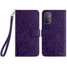 For OPPO A93 5G Tree Birds Embossed Pattern Leather Phone Case(Purple) - 1
