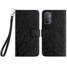 For OPPO A93 5G Tree Birds Embossed Pattern Leather Phone Case(Black) - 1