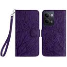 For OPPO Reno9 / Reno9 Pro Tree Birds Embossed Pattern Leather Phone Case(Purple) - 1