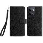 For OPPO Reno9 / Reno9 Pro Tree Birds Embossed Pattern Leather Phone Case(Black) - 1