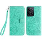 For OPPO Reno9 / Reno9 Pro Tree Birds Embossed Pattern Leather Phone Case(Green) - 1