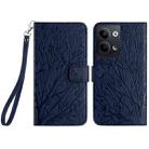 For OPPO Reno9 / Reno9 Pro Tree Birds Embossed Pattern Leather Phone Case(Blue) - 1