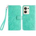 For OPPO Reno9 Pro+ Tree Birds Embossed Pattern Leather Phone Case(Green) - 1