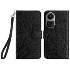 For OPPO Reno10 Pro Global Tree Birds Embossed Pattern Leather Phone Case(Black) - 1